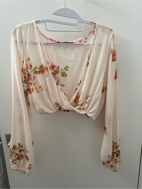Foreign Exchange Cream Floral Wrap Crop Top
